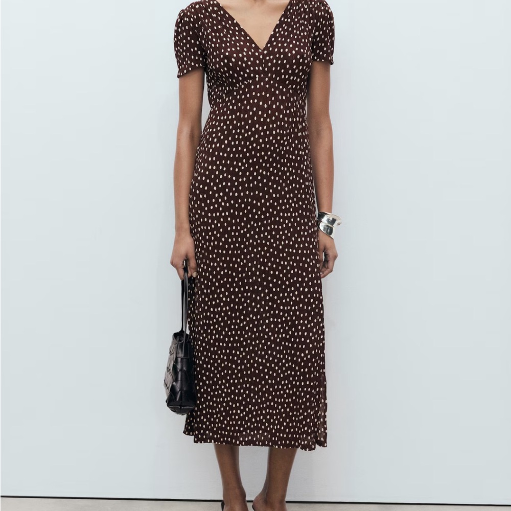Mango Brown and Cream Midi Dress